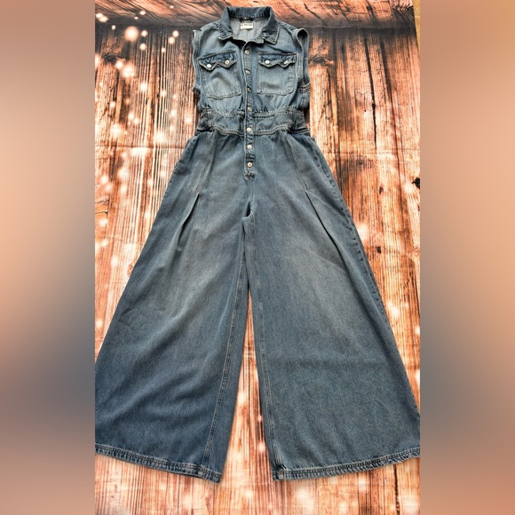 FREE PEOPLE CRVY BADLANDS COVERALL WE THE FREE WIDE LEG DENIM - Picture 4 of 14